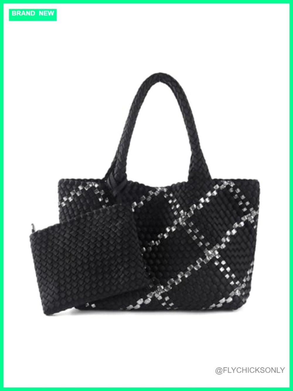 Handwoven Neoprene Tote with Clutch Water Resistant Beach Bag